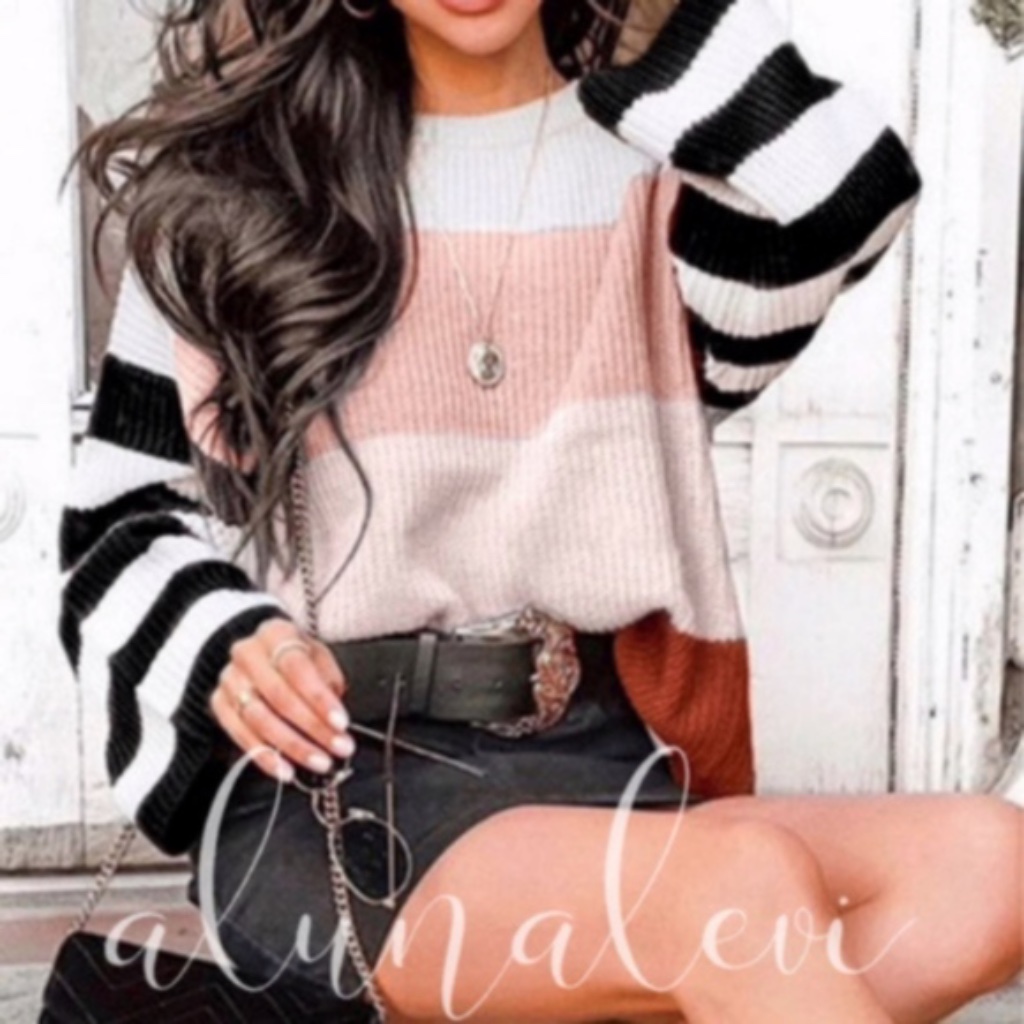 Marla Color Block Knit Sweater - Blush Mix